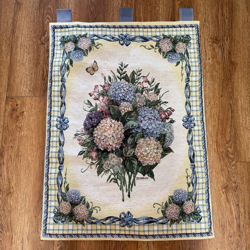 Lena Liu Hydrangea Floral Woven Tapestry Wall Hanging Cottagecore butterflies